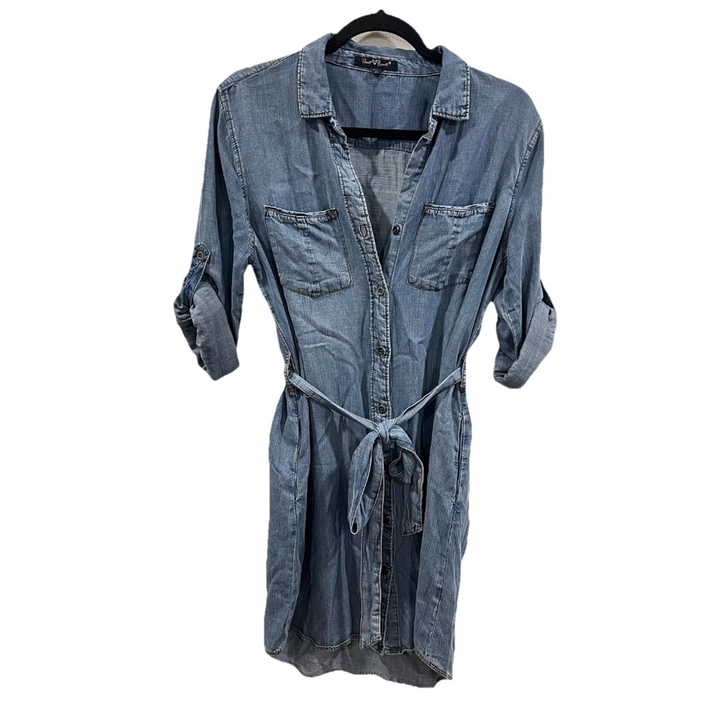 Velvet Heart Chambray Denim Mini Dress Blue Size Medium Belted Shirt Dress